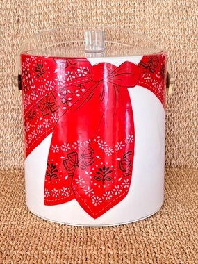 Vintage Cera Red Bandanna on White Ice Bucket Excellent Condition
